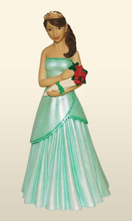 Quinceanera w/ bouquet in green 8.5H     *
